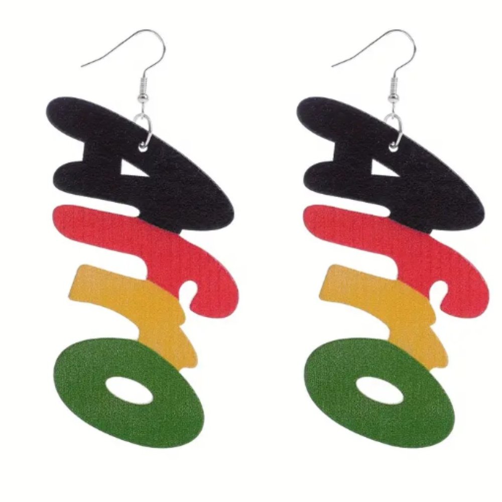 African Themed Colors Wood Earrings-"AFRO"JUNETEENTH
